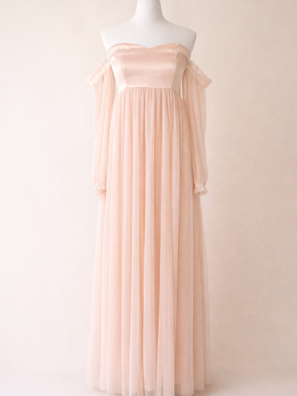 Blush Pink Chiffon Maxi Dress Off Shoulder Romantic Maternity Photoshoot NWT